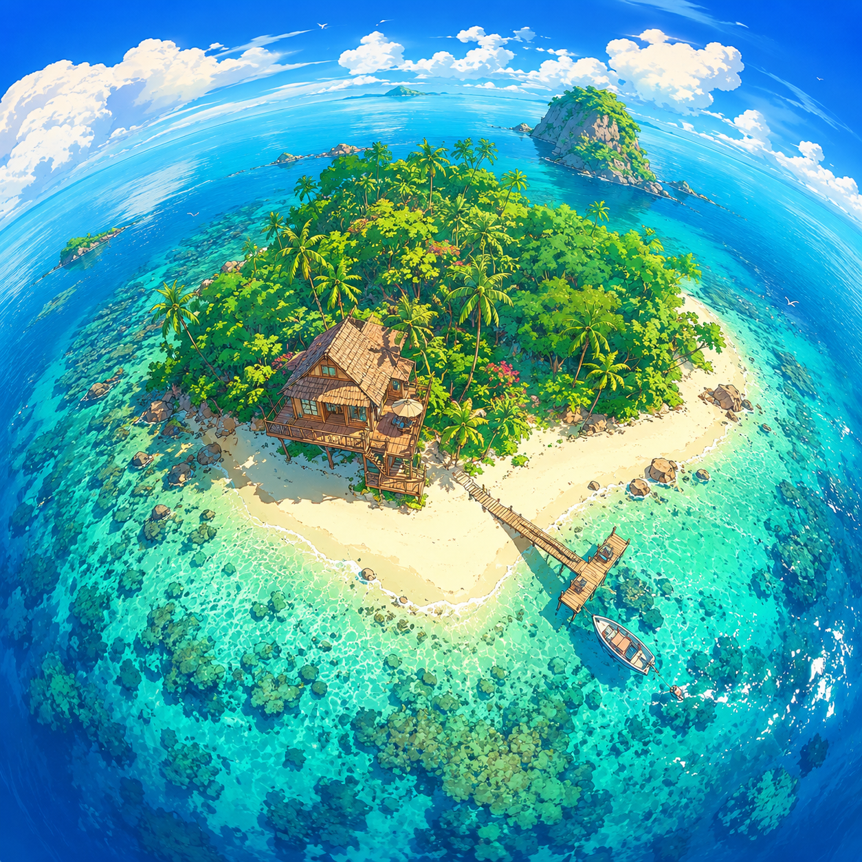 Ilustración de una isla tropical